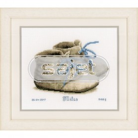 borduurpakket babyschoentjes, geboorte (incl. blauw/rose garen)