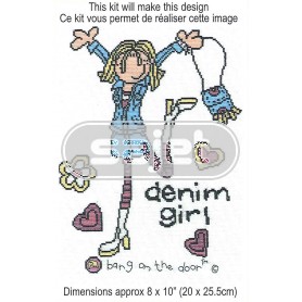 borduurpakket bonk op de deur, denim girl