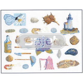 borduurpakket collage strand en zee