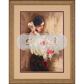 borduurpakket dame met bloemboeket