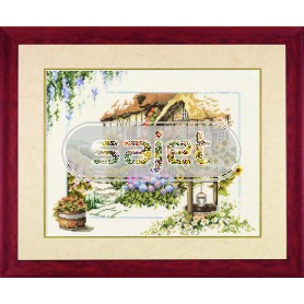 borduurpakket cottage met bloemen 