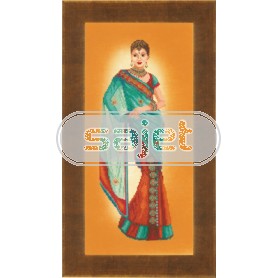 borduurpakket indiase dame in blauwe sari