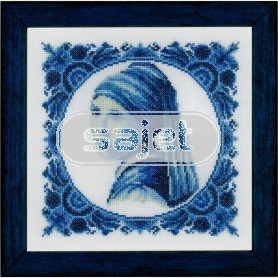borduurpakket delftsblauw, wandtegel meisje met de parel