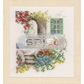 borduurpakket steegje met bloemen