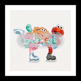 borduurpakket sesamstraat, elmo en abby op de schaats