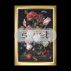 borduurpakket jan davidsz, stilleven, bloemen in glazen vaas op zwart 