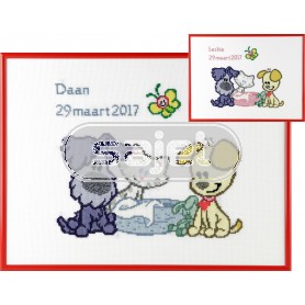 borduurpakket woezel&pip, geb. buurpoes (incl. blauw/rose garen)