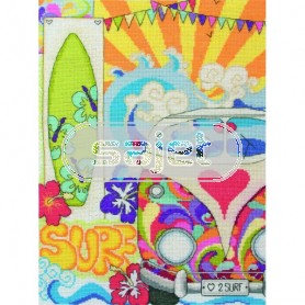 borduurpakket hippie style, collage met vw bus