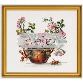 borduurpakket bloemen in koperen ketel