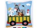 kruissteekkussen boerderij, tractor-kar met dieren-2