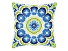 kruissteekkussen blauw/groen rozet