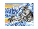 stramien wolf met jongen in wintersfeer