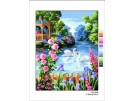stramien + garenpakket, zwanen met bloemen