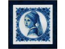 borduurpakket delftsblauw, wandtegel meisje met de parel