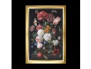 borduurpakket jan davidsz, stilleven, bloemen in glazen vaas op zwart 