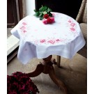 kruissteekdekservet rose rozen, wit