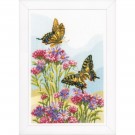 borduurpakket vlinders op paars/rose bloemen